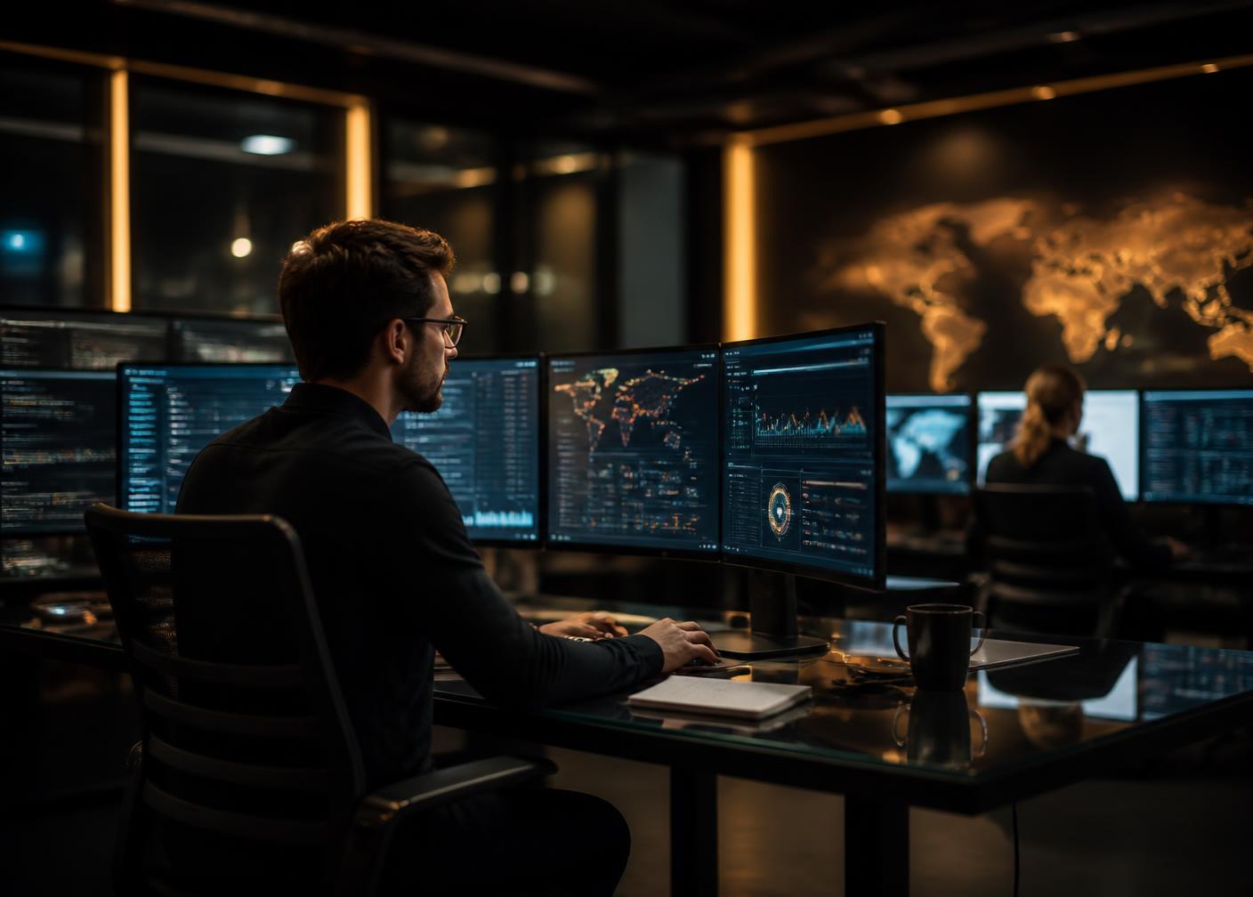 Enterprise operations centre with live analytics dashboards